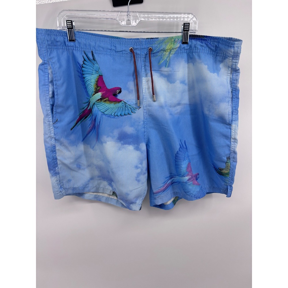 BUGATCHI Uomo Men's Striped Parrot Print Swim Trunks‎ Board Shorts